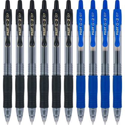 PILOT G2 Premium Refillable & Retractable Rolling Ball Gel Pens, 0.7mm Fine Point, 6 Black and 4 Blue Pens, 10 Pack