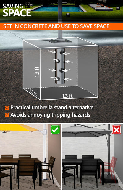 4smile In-ground umbrella base, stainless steel - In-ground umbrella holder, lifelong quality - Umbrella stand outdoor base, load capacity up to 2,200 lbs