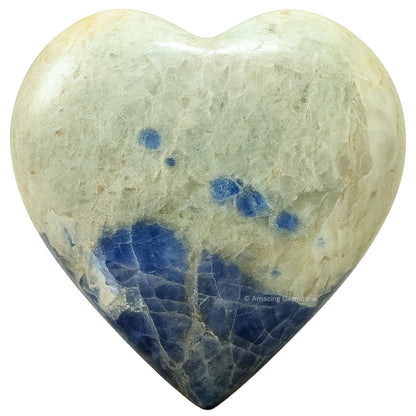 Amazing Gemstone Hackmanite Fluorescent Sodalite Crystal Heart Palm Stone - Pocket Massage Worry Stone for Natural Body Chakra Balancing, Reiki Healing and Crystal Grid