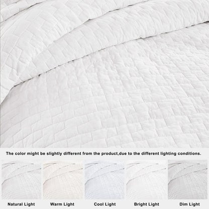 palassio White 100% Cotton Quilt Queen Size Bedding Sets with 2 Pillow Shams, Textured Lightweight Soft Bedspread Shabby Chic Coverlet, Quilted Comforter Bed Cover for All Season, 3 Pieces