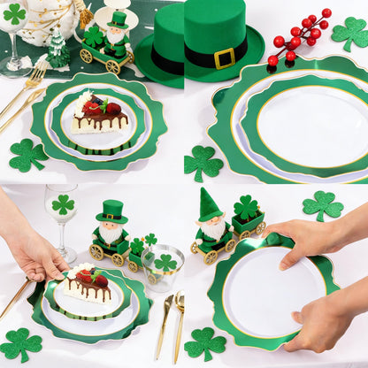 WDF 100PCS Green Plates Disposable - Heavy Duty Green Plates - 50 Guests Green Plastic Plate for Sping/Wedding/Birthday/Party