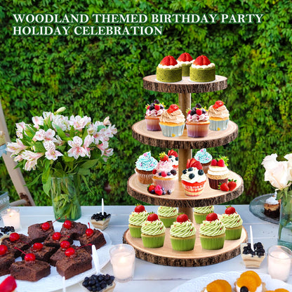 GrnVibe Cupcake Stand Wood Dessert Stands 4 Tier Cupcake Tower Large Cupcake Display Stand Rustic Cupcake Tier Stand for Woodland Baby Shower Decorations/Wedding/Birthday/Party/Farmhouse Decor