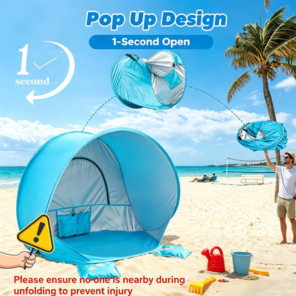 Baby Beach Tent Pop Up Baby Tent with UV Protection - Portable Infant Shade Canopy, Must-Have Beach Baby Essentials (Blue, 32.7" x 28.5" x 30.7")