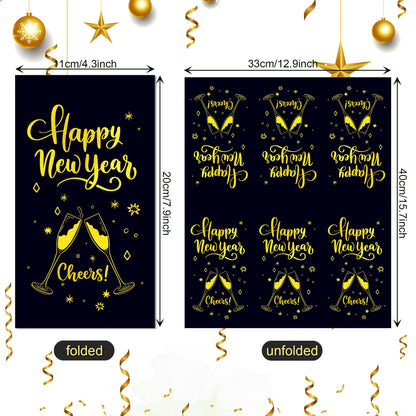 100 Pcs Happy New Year's Paper Napkins Disposable Party Napkins - Black and Gold Festive Design with "Happy New Year's" Wishes, 8x4.5 Inches for Xmas Winter Holiday Celebrations, New Years Eve Parties