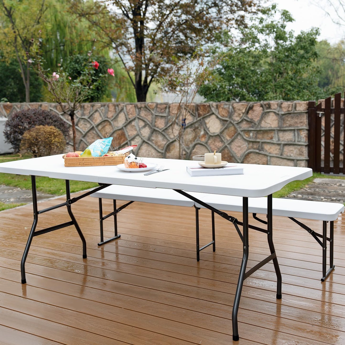 pollilar 6FT Folding Table Plastic 6 Foot Foldable Table HDPE Portable Banquet Surface Fold-in-Half Desk Utility for Working Meeting,Parties, Picnic, Camping, Weddings, Catering, Garden Dining-White