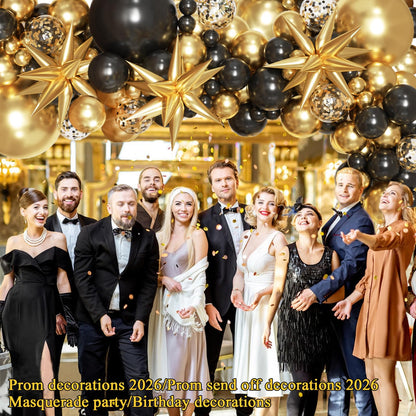 KARLURE Black and Gold Balloons Arch Kit with Black Gold Confetti Balloons for 2026 Graduation Decorations Class Grad Men Birthday Party Prom Retirement Masquerade Anniversary Party Decorations