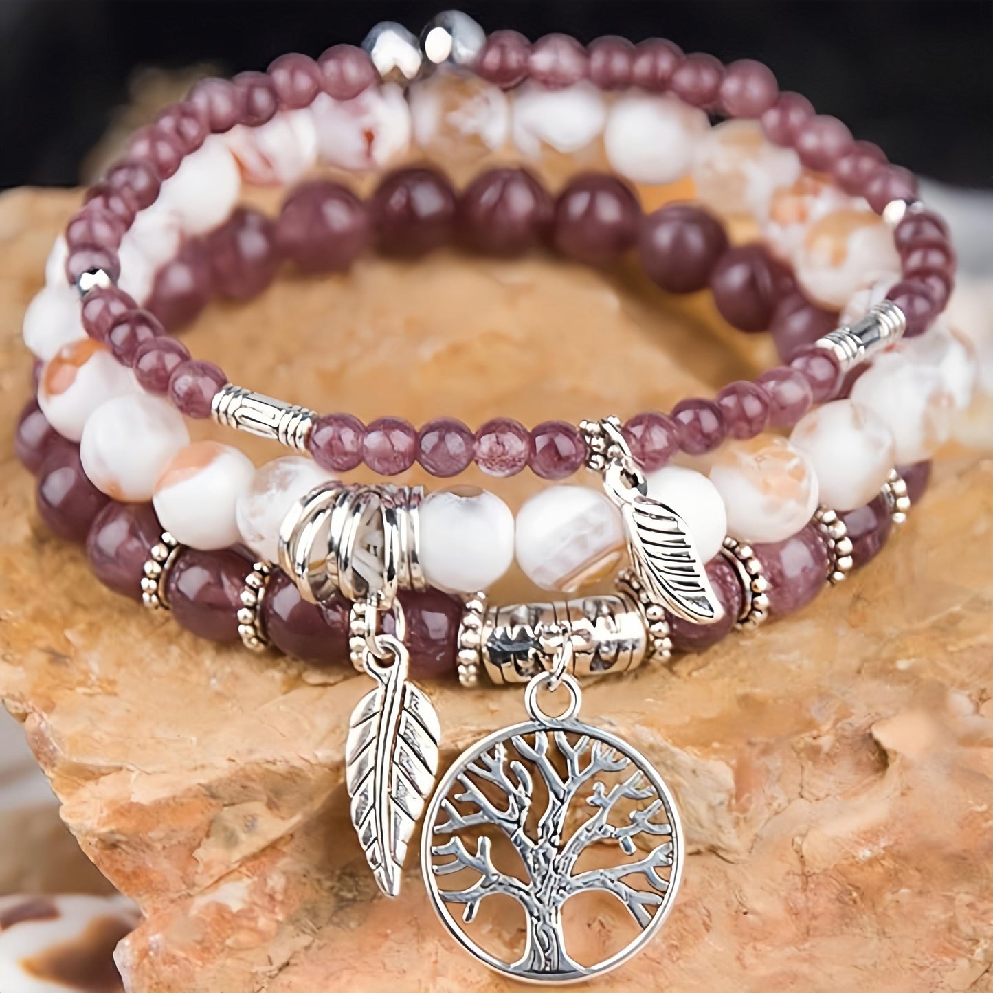 Jardme Healing Crystal Bracelets for Women, 8mm Beaded Natural Stone Stretch Chakra Bracelets Tree of Life Bracelet Jewelry Gifts for Women