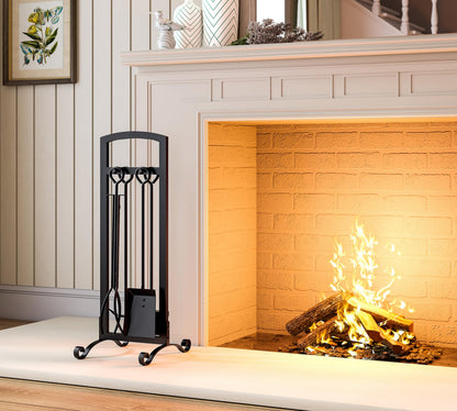 CALIDOLA 5 Pieces Fireplace Tool Set Stylish Simple Hearth Accessories with Poker, Tongs, Shovel, Brush,Black