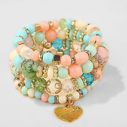 Jewellify Women's Beaded Bracelet Set - Colorful Boho Stackable Design with Crystal Accents - Trendy Fashion Bracelets Jewelry for Women (Light Green)
