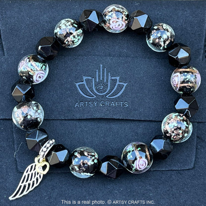 ARTSY Crafts Glow in the Dark Glass Beads with Natural Gemstone Beads Charm Bracelets, Crystal Healing Stones Firefly Beads Bracelet for Men Women Love Calming Anxiety Chakra Spiritual Gifts, Quartz