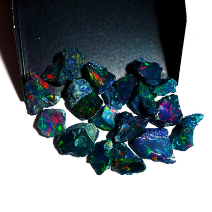 Black Opal Rough 5 Pcs 7x10 mm AAA Quality Black Opal Raw,Natural Ethiopian Opal Gemstone Rough, Welo Multi Fire BlackOpal