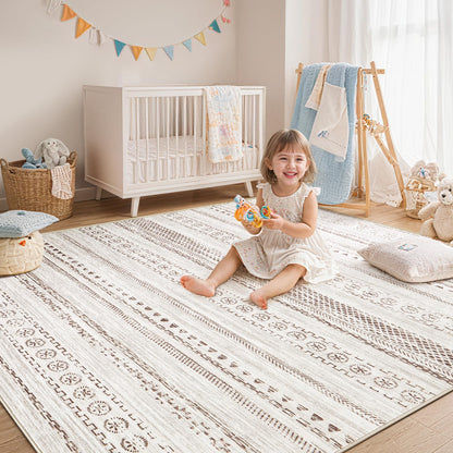 kakania 6x9 Washable Area Rug: Non Slip Soft Thin Carpet, Boho Geometric Modern Decor, Easy Clean Indoor Floor Rugs for Living Room Bedroom Kids Dorm Office Dining - Brown