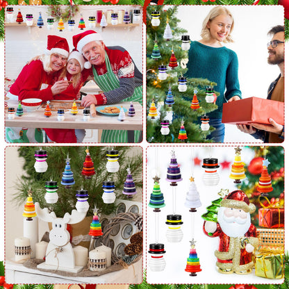 Soulchen 16 Sets Button Winter Ornament Kit Button Christmas Tree and Snowman Craft DIY Hanging Ornament Kit for Home Winter Holiday Party Decor