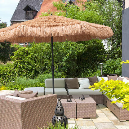 AMMSUN 9ft Hula Thatched Tiki Umbrella Hawaiian Style Beach Patio Umbrella and 8 Ribs with Crank Lift UPF 50+ Outdoor Tiki Bar, Tropical Palapa, Patio Garden Beach Pool Backyard Natural Color