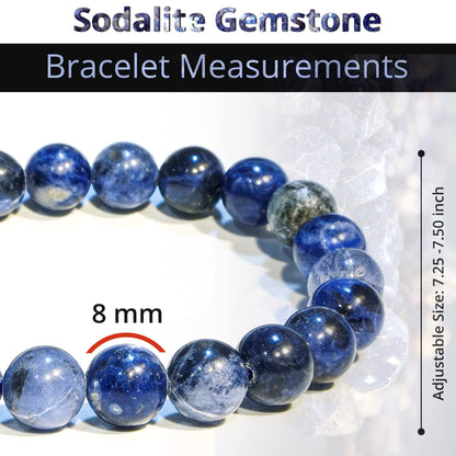ANAYA AGATE Sodalite Bracelet, Natural Healing Crystal Bracelet for Women and Men, 8mm Round Beaded Bracelet for Spiritual, Protection, Positive Energy, Elastic Adjustable Size Gemstone Bead Bracelet