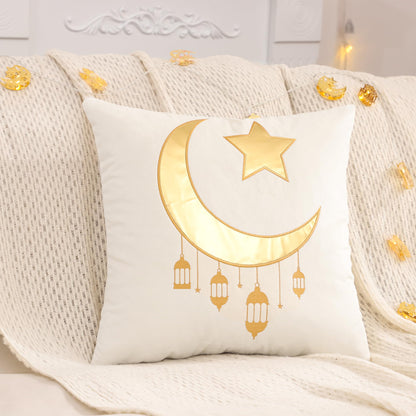 Tosleo Ramadan Lantern Pillow Covers 18x18 inch Set of 2 Beige and Gold Velvet Throw Pillow Covers Ramadan Eid Mubarak Cushion Covers Star and Moon Decorations for Home Couch Sofa Outdoor