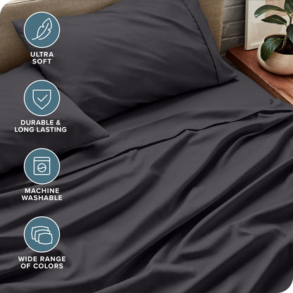 Bare Home Queen Sheet Set - 1800 Ultra-Soft Microfiber Queen Bed Sheets - Double Brushed - Deep Pockets - Easy Fit - 4 Piece Set - Bedding Sheets & Pillowcases (Queen, Forged Iron Grey)