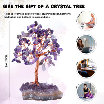 Crocon® Amethyst Crystals Tree with Cluster Base Tree of Life, Birthday Gifts for Women, Men Decor for Shelf, Sister Gift, Birthday Gifts for Mom, Cute Home Office Decor Purple Housewarming Present