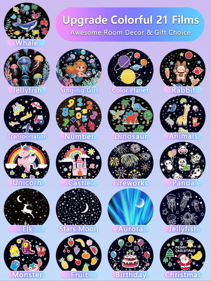 21 Sets of Films, Projector Night Light for Kids Bedroom, Baby Projector for Ceiling, Star Galaxy Night Lights with 360° Rotation Dimmable for Kids Baby Girls, Birthday, Christmas, Nursery, Room Decor