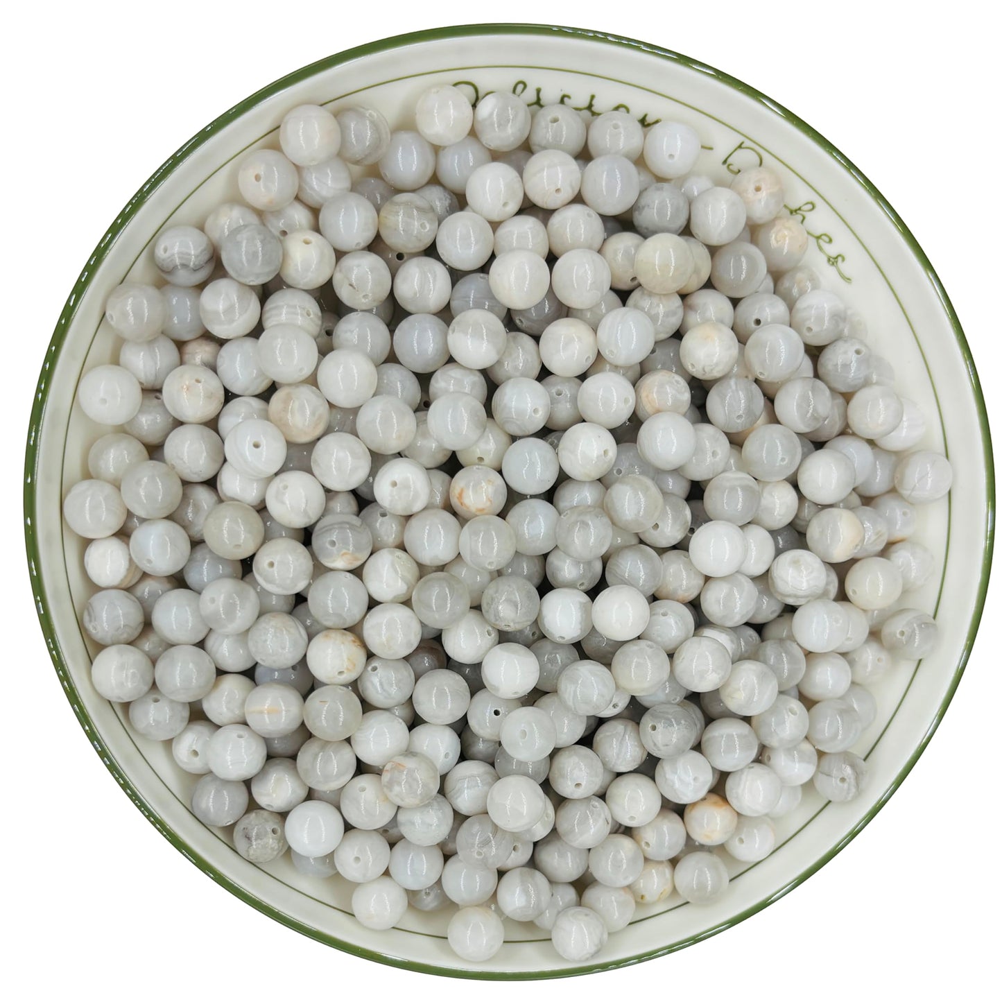 WHNKFB 8mm 50PCS Natural White Crazy Lace Agate Round Beads, Milky Pearl-Alternative Loose Stone Beads for Jewelry Making Craft - 4mm 6mm 8mm 10mm Options with Free Elastic Cord