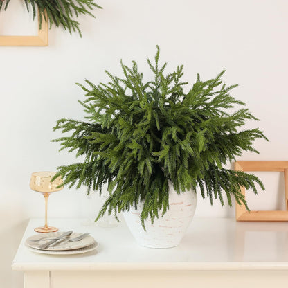20 Pcs Christmas Norfolk Pine Branches -18" Real Touch Artificial Norfolk Pine Branch Faux Plants Stem Fake Greenery Pine Picks for Vase DIY Crafts Garland Wreath Home Indoor Outdoor Decoration