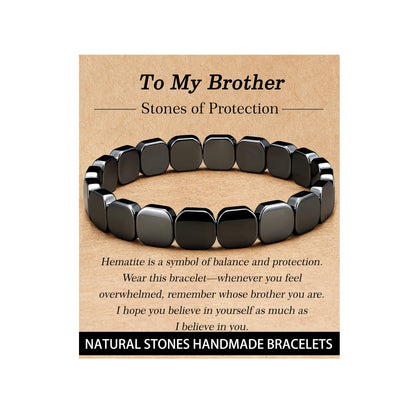 HEYOLL Hematite Bracelet Men Natural Stones Handmade Bracelets Hematite Stone Healing Bracelet, Mens Bracelet Gifts for Husband Brithday Valentines Day Gifts for Men