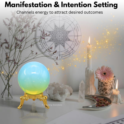 Amazing Gemstone Opalite Crystal Ball with Stand - 2" Inches Crystal Sphere Meditation Balls for Witchcraft and Decorative Balls