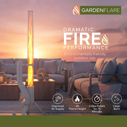 Gardenflare GARDENFLARE Stainless Steel Pellet Stove & Smokeless Firepit, Wood Pellet Patio Heater for Ambiance - Fire Pit for Patio, Fire Tube, Outside Backyard Bonfire & Outdoor Fireplace