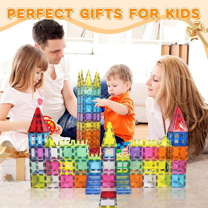 Paaxido Magnetic Tiles, 130PCS Magnetic Blocks Set with 2 Cars, 4D Diamond Magnet Building Blocks, STEM Preschool Educational Magnet Toys Gift for Kids, Boys and Girls 3 4 5 6 7 8+ Year Old