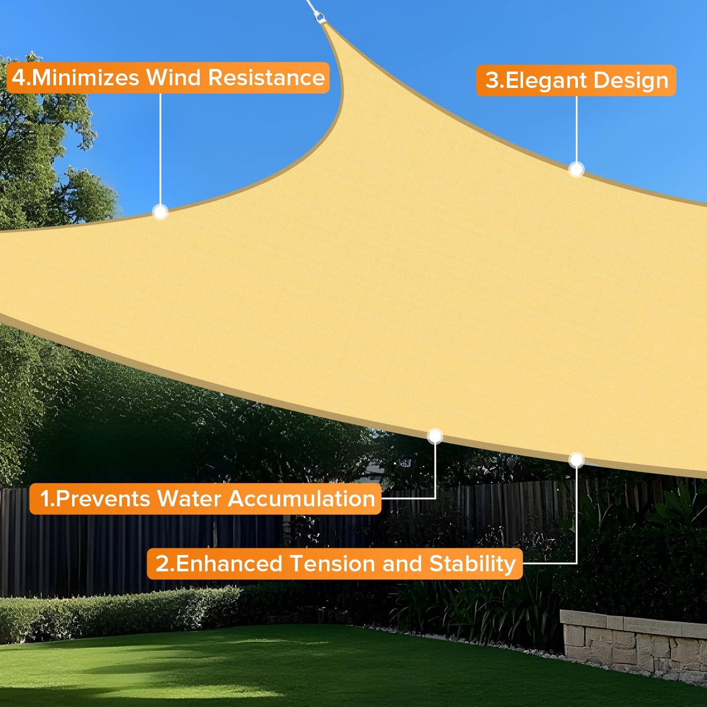 Artpuch 12'x16' Sun Shade Sail BeigeCurved Commercial Outdoor Shade Cover Cream Rectangle Heavy Duty Permeable 185GSM Backyard Shade Cloth for Patio Garden Sandbox (We Make Custom Size)