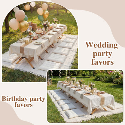 Novabright 20 Pcs Picnic Kit Folding Picnic Table 59'' x 20.5'' Large Outdoor Boho Blanket 91'' x 71'' Beige Table Runner 6 Floor Pillows Cushions Woven Cotton Oversize Washable for Camp Wedding