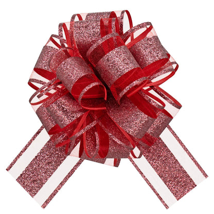 KLOVYRA Red Glitter Gift Bows– 6 Inch 6 Pack Romantic Pull Bows for Christmas Present, Valentine’s Day, Weddings, Birthdays & DIY Holiday Decorations