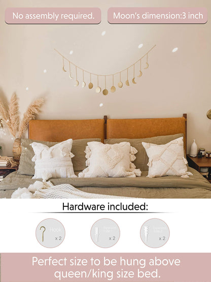 dylan n duke 55" Large Moon Phase Wall Hanging/Boho Wall Decor/Moon Decor/Moon Garland/Bohemian Wall Decoration/Handmade Hammered Finish/Aesthetic Decoration for Bedroom Living room Office Nursery /