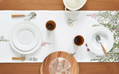 PurpleEssences Floral Table Runner - 100% Cotton - for Seasonal Formhouse Kitchen and Dining Table Decor - Spring Easter Summer - 14 x 72 Inches - Estee with Red Flowers