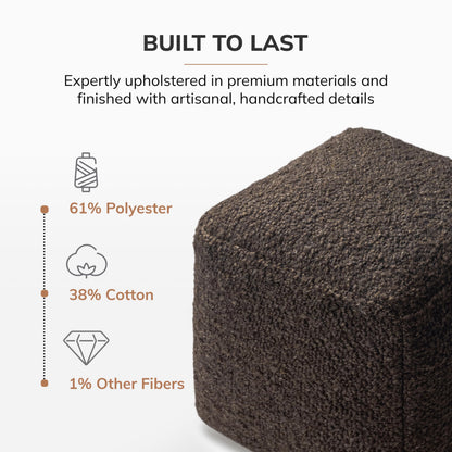 Anji Mountain Pouf Ottoman Foot Rest, Handmade Ottoman Pouf, Comfortable Foot Stool, Decorative Floor Seating for Living Room Decor, Bedroom & Home Décor Accent - Chocolate