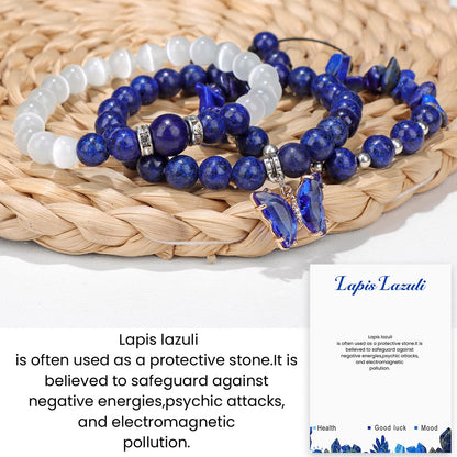 Raicegs Healing Crystal Bracelets for Women Lapis Lazuli Butterfly Bracelet Set 8mm Natural Stone Beaded Bracelet Anxiety Stress Relief Purple Bracelets for Women