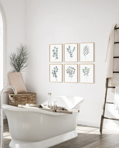 HAUS AND HUES Leaf Prints Botanical Wall Art Set of 6 Nature Art Prints & Eucalyptus Leaves Wall Decor | Botanical Prints Eucalyptus Wall Art Plant Decor | Unframed, 8" x 10"