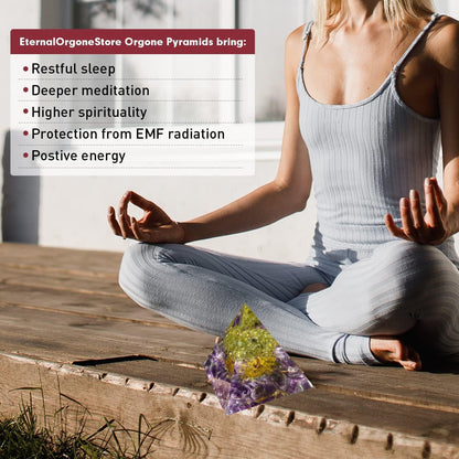 EternalOrgone Tree of Life Orgone Pyramid for Positive Energy, Orgonite Peridot&Amethyst Healing Crystal Pyramids for Reduce Stress Chakra Reiki Healing Meditation Attracts Lucky and Success