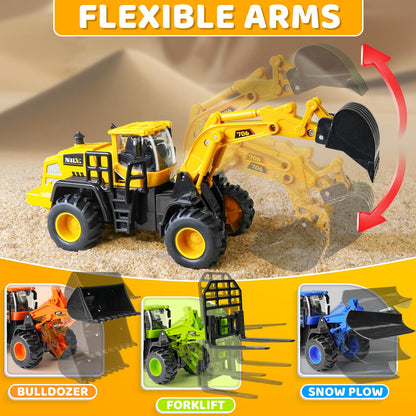 Beestech Construction Truck Toys for 3 4 5 6 7 8 Years Old Boys, Truck Vehicles Sand Sandbox Beach Toys, Excavator Forklift Bulldozer Friction Powered