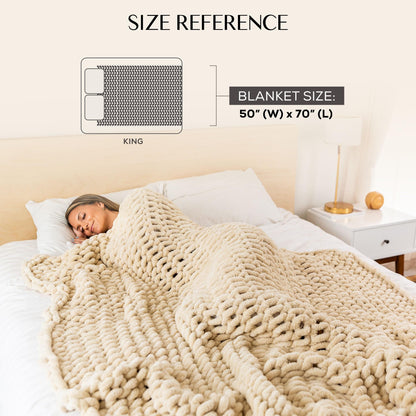 SAMIAH LUXE Chunky Knit Blanket Throw 50x70, Cream Chenille Chunky Knit Throw Blanket for Living Room Decor or Boho Decor, Thick Yarn Knitted Blankets for Couch or Bed, Cable Knitted Crochet Blankets