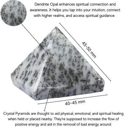 Amazing Gemstone Dendritic Opal Pyramid Crystal Healing Stones - 2" Great Pyramid Figurine of Natural Stone Pyramid for Meditation, Reiki, Chakra Balancing and Crystal Pyramids Grid