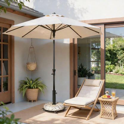 VredHom 45lbs Patio Umbrella Base with 4 Wheels, Round Cobblestone Concrete Stand, Heavy Duty Market Umbrella Stand for Outdoor