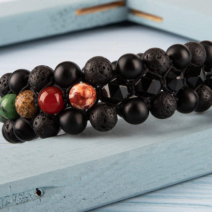 8mm Natural Lava Rock Stone Bracelets for Men, Healing Crystal Essential Oil Diffuser Beads Bracelet Chakra Yoga Energy Anxiety Gemstone Bracelet - 3 Layer