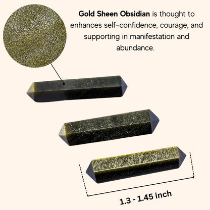 Amazing Gemstone Gold Sheen Obsidian Crystal Points Bulk Healing Crystals - Pack of 3 Double Terminated Healing Wand Point Bulk Crystals for Crafts,Crystal Grid - Premium Crystals for Beginners Gifts