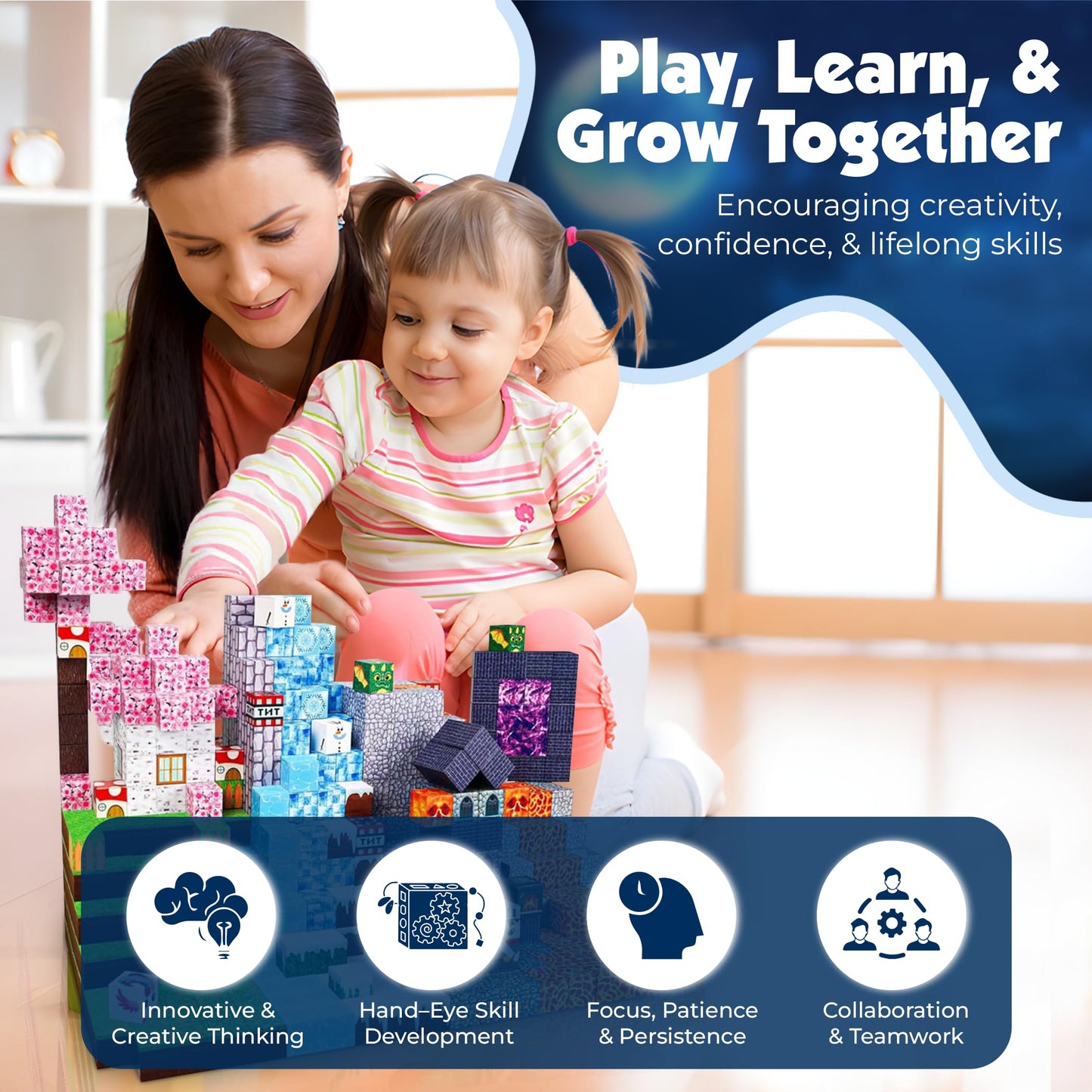 Va Health Magnetic Blocks | 150PCS Minecraft Magnetic Building Blocks, Storage Bag Included, STEM Toys for Kids Ages 3+, Magnetic Blocks for Kids Ages 4-8, Birthday Gifts for Boys and Girls