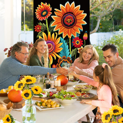 Spring Sunflower Door Banner - Black, Seasonal, Porch, Front Door Cover Background for Autumn, Fall, Outdoor, Home, Garden, Holiday