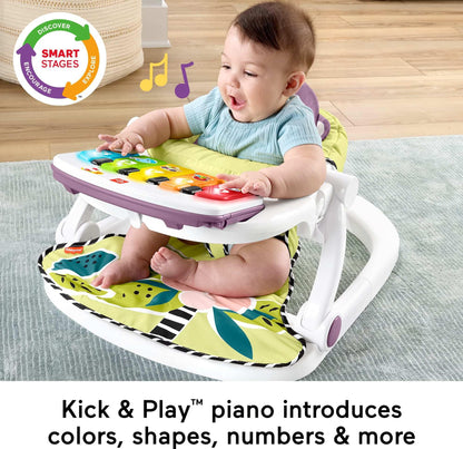 Fisher-Price Portable Baby Chair Kick & Play Deluxe Sit-Me-Up Seat with Piano Learning Toy & Tray for Infants to Toddlers, Purple Monkey