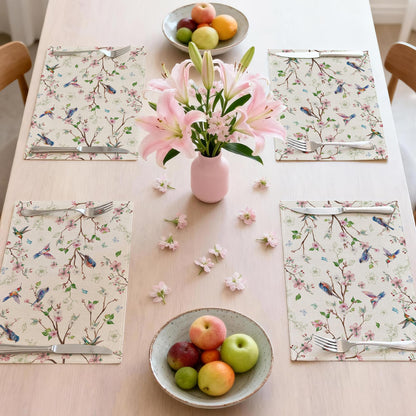 Cusugbaso Spring Placemats Set of 4 12x18 inch for Dinning Table - Floral Bird Branch Spring Decor for Party, Dinner - Farmhouse Seaosonal Table Mats Floral Decroations for Home