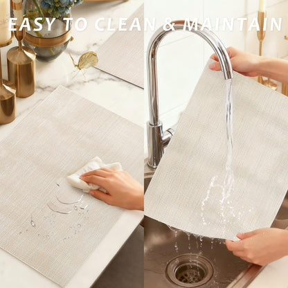 Durable Vinyl Placemats Set of 4, Non-Slip for Dining Table Mat, Heat Resistant Place Mats, Washable Anti-Slip PVC Easy to Clean Wipeable Premium Plastic Mats for Kitchen Beige