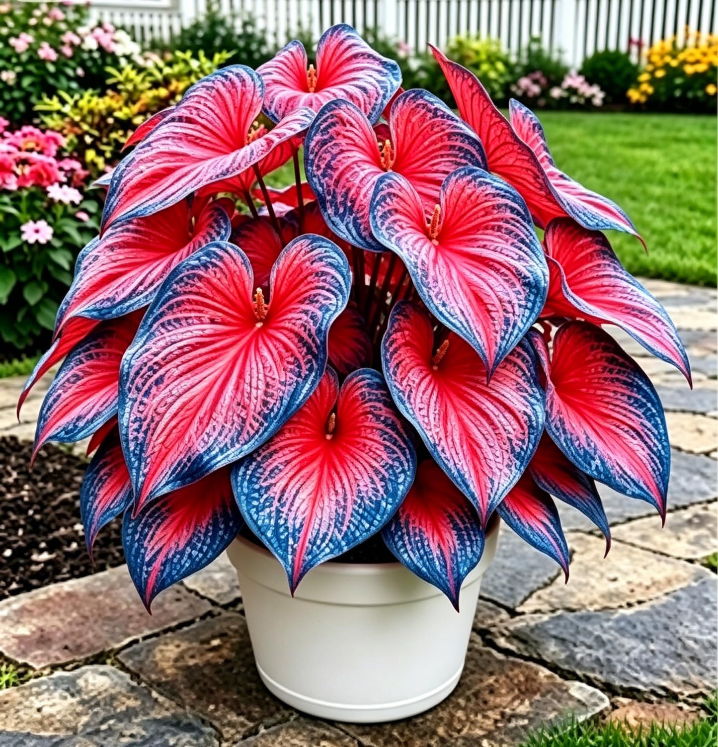 Caladium Seeds, Elephant Ear, 500+ Perennial Plant Seeds, Stunning Colorful Heart-Shaped Leaves - Fast Growing, for Pots, Planters, Gardens & Landscaping (Red)